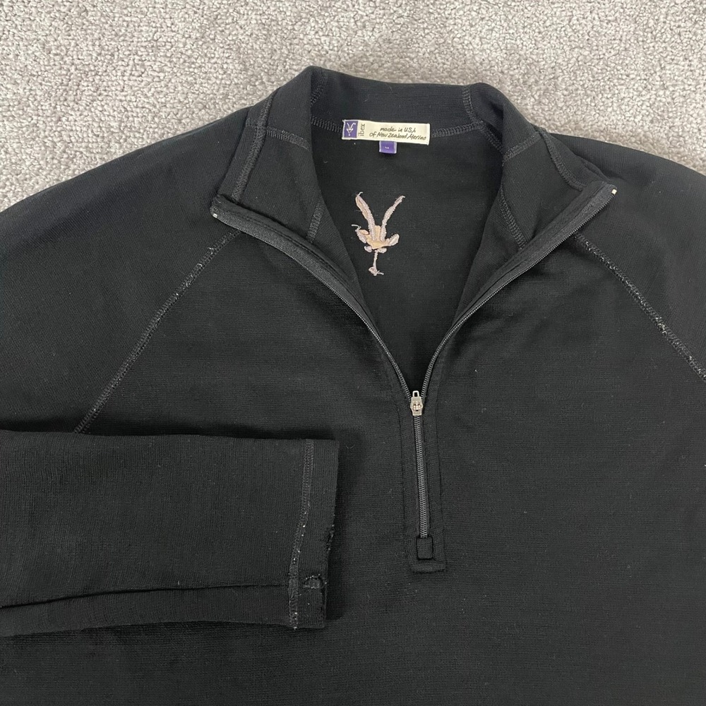 Ibex 1/4 Zip Pullover Mens Medium Merino Wool Black Raglan Sleeve